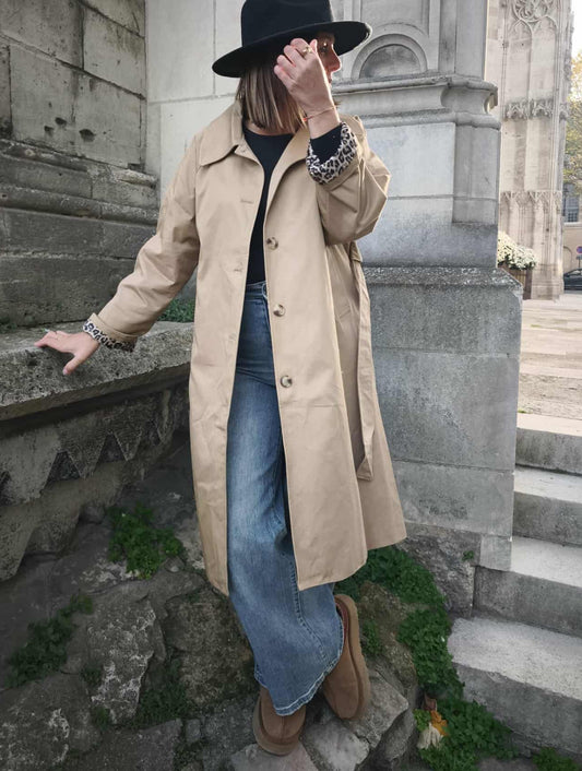 معطف ترنش بنقشة جلد النمر 